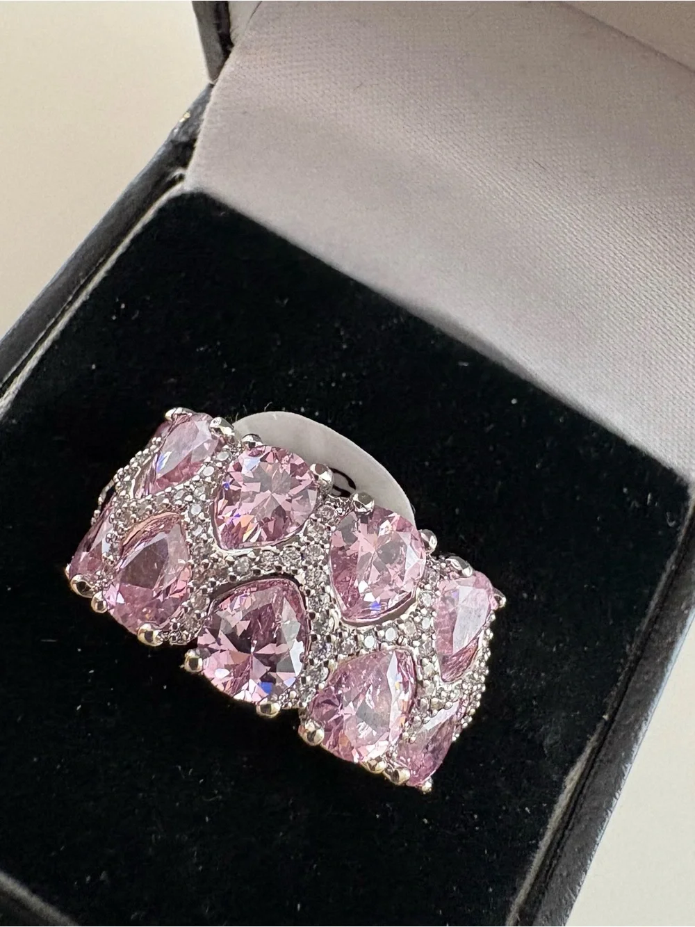 Bomb Party Glowing Dreams Ring RG87878 Rose Quartz CZ Rhodium Plating